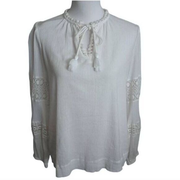 ELLA RAFAELLA WHITE EMBROIDERED PUFF LONG SLEEVE BLOUSES SZ.M EUC. - Picture 5 of 11